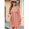 image:imageDokotoo Womens 2026 Casual Dresses Smocked Crewneck Button Up Long Sleeve Empire Waist ALine Mini DressPink
