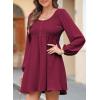 image:imageDokotoo Womens 2026 Casual Dresses Smocked Crewneck Button Up Long Sleeve Empire Waist ALine Mini DressRose