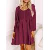 image:imageDokotoo Womens 2026 Casual Dresses Smocked Crewneck Button Up Long Sleeve Empire Waist ALine Mini DressRose