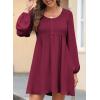 image:imageDokotoo Womens 2026 Casual Dresses Smocked Crewneck Button Up Long Sleeve Empire Waist ALine Mini DressRose
