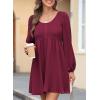 image:imageDokotoo Womens 2026 Casual Dresses Smocked Crewneck Button Up Long Sleeve Empire Waist ALine Mini DressRose