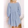 image:imageDokotoo Womens 2026 Casual Dresses Smocked Crewneck Button Up Long Sleeve Empire Waist ALine Mini DressSky Blue