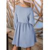 image:imageDokotoo Womens 2026 Casual Dresses Smocked Crewneck Button Up Long Sleeve Empire Waist ALine Mini DressSky Blue