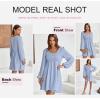 image:imageDokotoo Womens 2026 Casual Dresses Smocked Crewneck Button Up Long Sleeve Empire Waist ALine Mini DressSky Blue