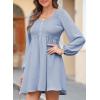 image:imageDokotoo Womens 2026 Casual Dresses Smocked Crewneck Button Up Long Sleeve Empire Waist ALine Mini DressSky Blue