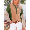image:imageDokotoo Womens Casual Color Block Knitted Long Sleeve Shirts for Women Loose V Neck Button Down Pullover Blouses TopsOrange