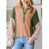 image:imageDokotoo Womens Casual Color Block Knitted Long Sleeve Shirts for Women Loose V Neck Button Down Pullover Blouses TopsOrange