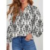 image:imageDokotoo Womens Casual V Neck Allover Floral Print Long Sleeve Chiffon Button Down Blouses Bohemian Top ShirtsBlack2