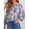 image:imageDokotoo Womens Casual V Neck Allover Floral Print Long Sleeve Chiffon Button Down Blouses Bohemian Top ShirtsBlue