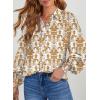 image:imageDokotoo Womens Casual V Neck Allover Floral Print Long Sleeve Chiffon Button Down Blouses Bohemian Top ShirtsKhaki