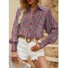 image:imageDokotoo Womens Casual V Neck Allover Floral Print Long Sleeve Chiffon Button Down Blouses Bohemian Top ShirtsPurple