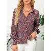 image:imageDokotoo Womens Casual V Neck Allover Floral Print Long Sleeve Chiffon Button Down Blouses Bohemian Top ShirtsPurple