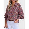 image:imageDokotoo Womens Casual V Neck Allover Floral Print Long Sleeve Chiffon Button Down Blouses Bohemian Top ShirtsPurple