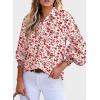 image:imageDokotoo Womens Casual V Neck Allover Floral Print Long Sleeve Chiffon Button Down Blouses Bohemian Top ShirtsRed