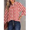image:imageDokotoo Womens Casual V Neck Allover Floral Print Long Sleeve Chiffon Button Down Blouses Bohemian Top ShirtsRed3