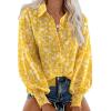 image:imageDokotoo Womens Casual V Neck Allover Floral Print Long Sleeve Chiffon Button Down Blouses Bohemian Top ShirtsYellow