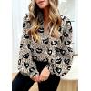 image:imageDokotoo Womens Casual V Neck Boho Abstract Print Lantern Long Sleeve Tops Chiffon Blouses Bohemian Shirts