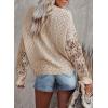 image:imageDokotoo Womens Crewneck Crochet Lace Long Sleeve Hollow Out Cable Knit Sweaters Pullover TopsA Apricot