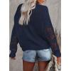 image:imageDokotoo Womens Crewneck Crochet Lace Long Sleeve Hollow Out Cable Knit Sweaters Pullover TopsA Dark Blue