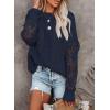 image:imageDokotoo Womens Crewneck Crochet Lace Long Sleeve Hollow Out Cable Knit Sweaters Pullover TopsA Dark Blue
