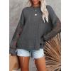 image:imageDokotoo Womens Crewneck Crochet Lace Long Sleeve Hollow Out Cable Knit Sweaters Pullover TopsA Dark Gray