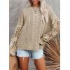 image:imageDokotoo Womens Crewneck Crochet Lace Long Sleeve Hollow Out Cable Knit Sweaters Pullover TopsA Khaki