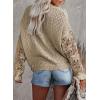 image:imageDokotoo Womens Crewneck Crochet Lace Long Sleeve Hollow Out Cable Knit Sweaters Pullover TopsA Khaki