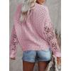 image:imageDokotoo Womens Crewneck Crochet Lace Long Sleeve Hollow Out Cable Knit Sweaters Pullover TopsA Pink