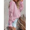 image:imageDokotoo Womens Crewneck Crochet Lace Long Sleeve Hollow Out Cable Knit Sweaters Pullover TopsA Pink