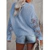 image:imageDokotoo Womens Crewneck Crochet Lace Long Sleeve Hollow Out Cable Knit Sweaters Pullover TopsA Sky Blue