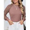 image:imageDokotoo Womens Fall Crewneck Mesh Lace Long Sleeve Ribbed Knit Blouses Solid Color Pullover Tops