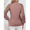 image:imageDokotoo Womens Fall Crewneck Mesh Lace Long Sleeve Ribbed Knit Blouses Solid Color Pullover Tops