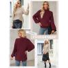 image:imageDokotoo Womens Fall Sweaters 2024 Fashion Cable Knit Mock Neck Lantern Sleeve Casual Loose Pullover Tops