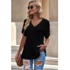 image:imageDokotoo Womens Fashion Spring Summer Tops Basic Loose Short Sleeve Side Slit Ribbed Knit Top Casual Sweaters with PocketBlack