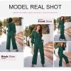 image:imageDokotoo Womens Jumpsuits VNeck Button Up Lantern Sleeve High Waist Wide Leg Rompers Loose Casual Jumpsuits with PocketsGreen