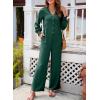 image:imageDokotoo Womens Jumpsuits VNeck Button Up Lantern Sleeve High Waist Wide Leg Rompers Loose Casual Jumpsuits with PocketsGreen