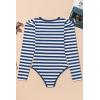 image:imageDokotoo Womens Long Sleeves Bodysuits Striped Sexy Square Neck Sexy Tee Shirt Blouse Plus Size