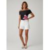 image:imageDokotoo Womens Off Shoulder Printed Mesh Top Ruched Slim Fit BlouseBlack Big Floral