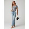 image:imageDokotoo Womens Off Shoulder Printed Mesh Top Ruched Slim Fit BlouseBlack and White Plaid