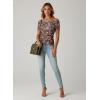 image:imageDokotoo Womens Off Shoulder Printed Mesh Top Ruched Slim Fit BlouseBrown Floral