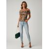image:imageDokotoo Womens Off Shoulder Printed Mesh Top Ruched Slim Fit BlouseKhaki Leopard