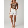 image:imageDokotoo Womens Off Shoulder Printed Mesh Top Ruched Slim Fit BlouseKhaki Leopard