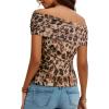 image:imageDokotoo Womens Off Shoulder Printed Mesh Top Ruched Slim Fit BlouseKhaki Leopard
