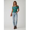 image:imageDokotoo Womens Off Shoulder Printed Mesh Top Ruched Slim Fit BlouseLake Blue Floral