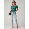 image:imageDokotoo Womens Off Shoulder Printed Mesh Top Ruched Slim Fit BlouseLake Blue Floral