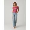image:imageDokotoo Womens Off Shoulder Printed Mesh Top Ruched Slim Fit BlouseRed Plaid