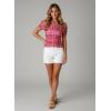 image:imageDokotoo Womens Off Shoulder Printed Mesh Top Ruched Slim Fit BlouseRed Plaid