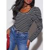 image:imageDokotoo Womens Puff Long Sleeve Knit Tops Casual Crewneck Neck Striped T Shirts 2024 Trendy Blouses