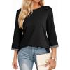 image:imageDokotoo Womens Shirts Lightweight 2026 Summer Fashion 34 Length Sleeve T Shirts Casual Crew Neck Basic BlousesBlack