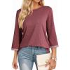 image:imageDokotoo Womens Shirts Lightweight 2026 Summer Fashion 34 Length Sleeve T Shirts Casual Crew Neck Basic BlousesBurgundy